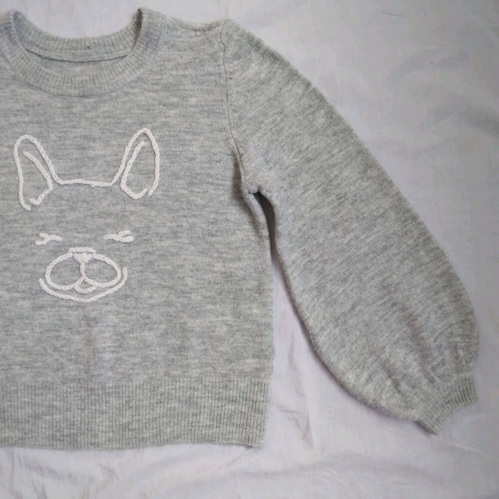 French Bulldog Frenchie Crew Sweater Gray Balloon Sleeves Women's - Picture 3 of 11
